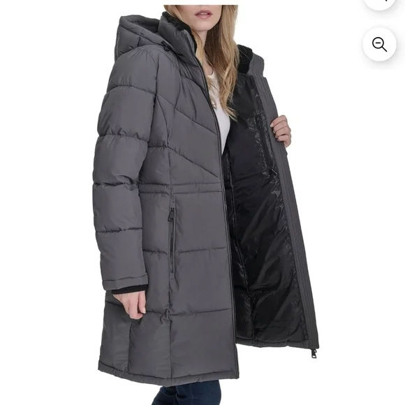 NWT - DKNY Women's Long Gray Puffer Jacket Size M - Picture 5 of 15